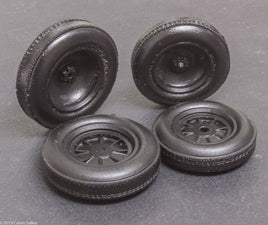 1/25 50's 60's Black indy resin tires DISHED Speedway wheels set 2 fronts 2 rear